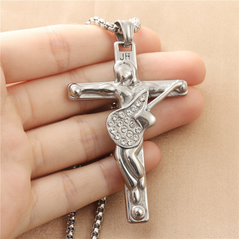 Personalized Punk Titanium Steel Cross Pendant Necklace for Men - Retro Trendy Design