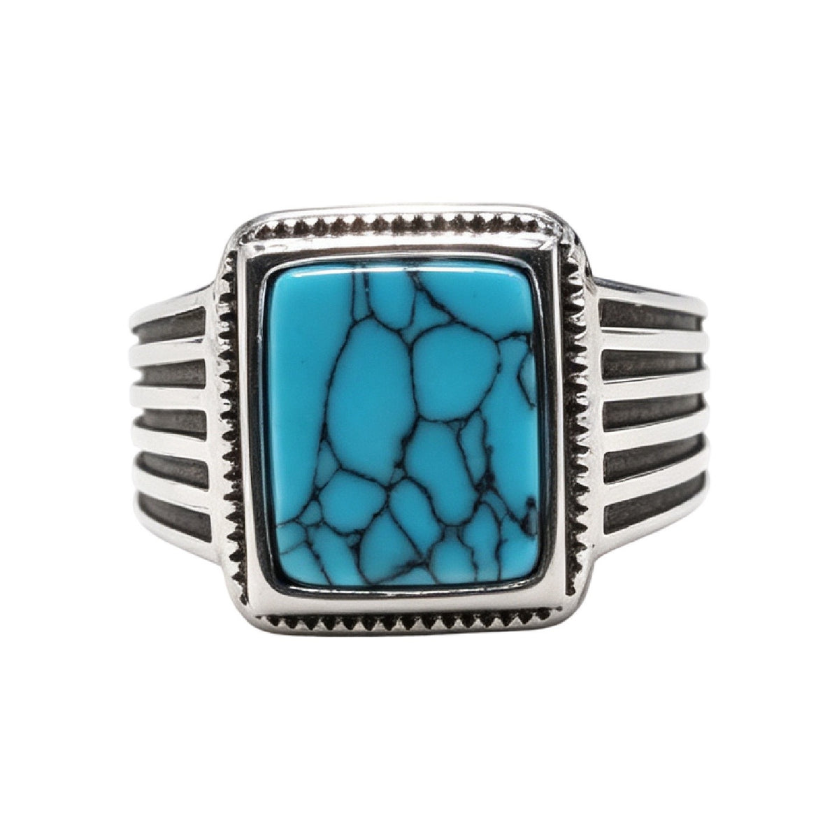 Line-Detail Gemstone Titanium Steel Ring