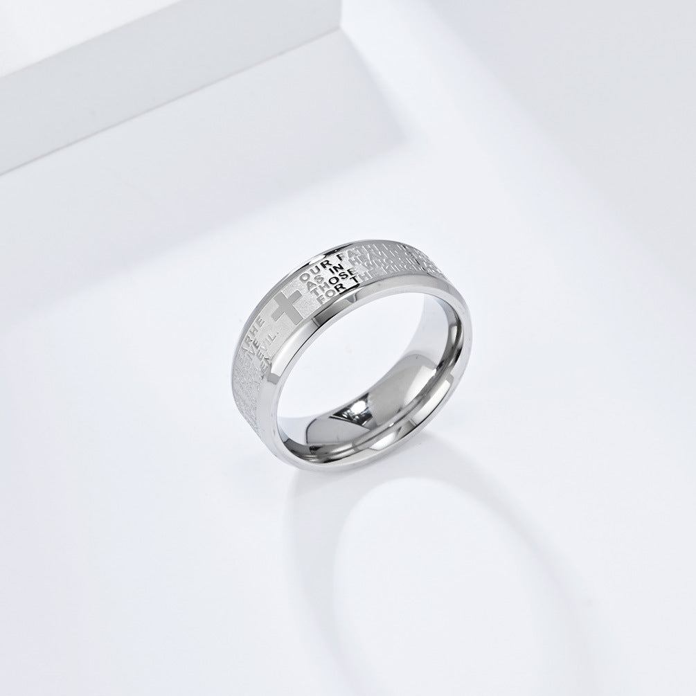 Planderful Titanium Cross Ring For Men Prayer Scripture Stainless Steel Band Protective Jewelry
