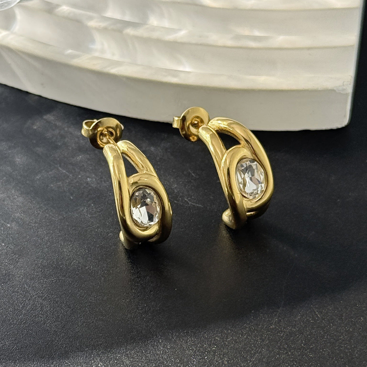 Planderful Stainless Steel Zircon Geometric Hollow Twist Stud Earrings For Professionals Statement Jewelry