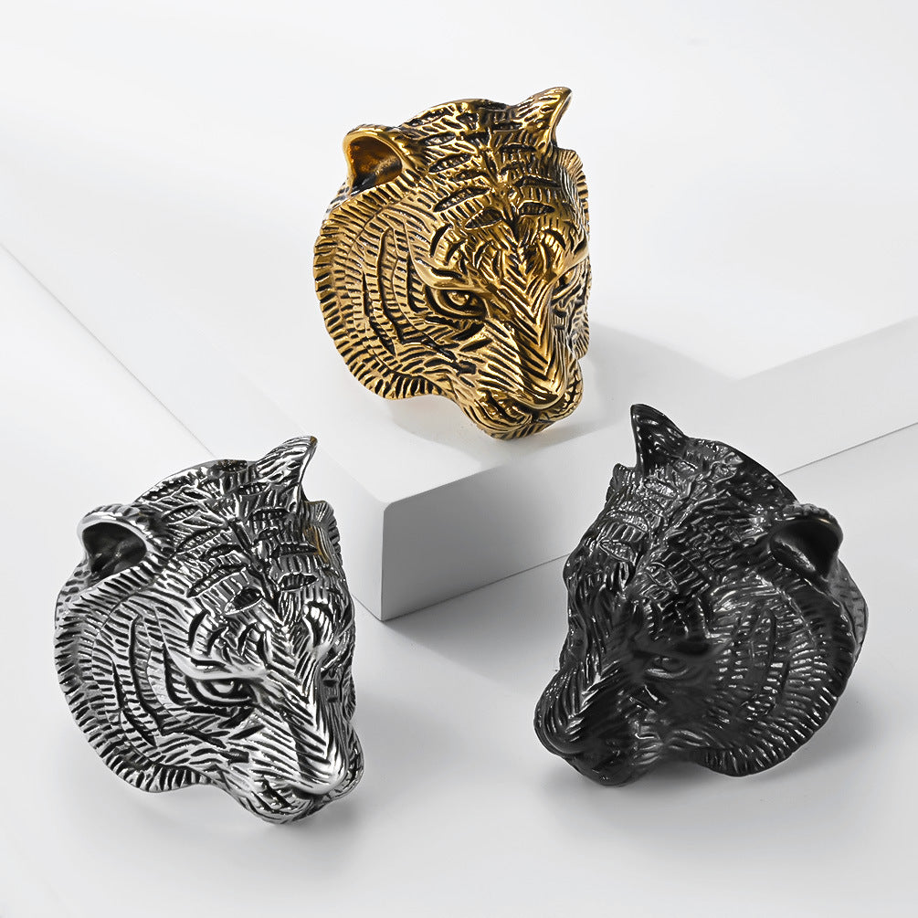 Planderful Tiger Head Ring For Men Titanium Steel Does Not Fade Unisex Niche Style Jewelry
