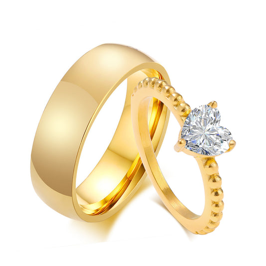 Titanium Steel Couple Ring – Ring Gold Zircon Wedding Ring – Pair Ring