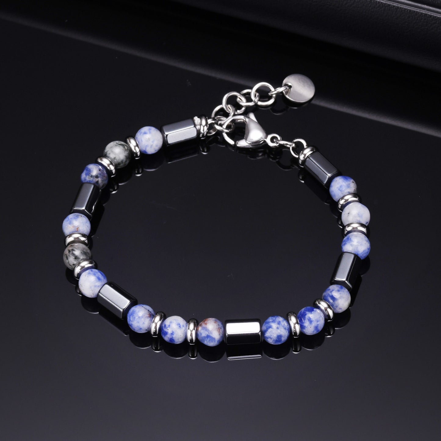 Men's Jewelry Stainless Steel Blue Stone Hexagonal Bracelet