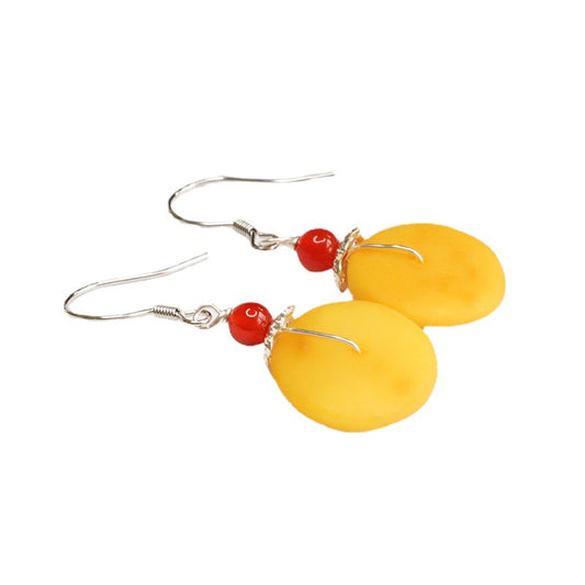 Beeswax Amber Peace Buckle 925 Silver Hook Earrings
