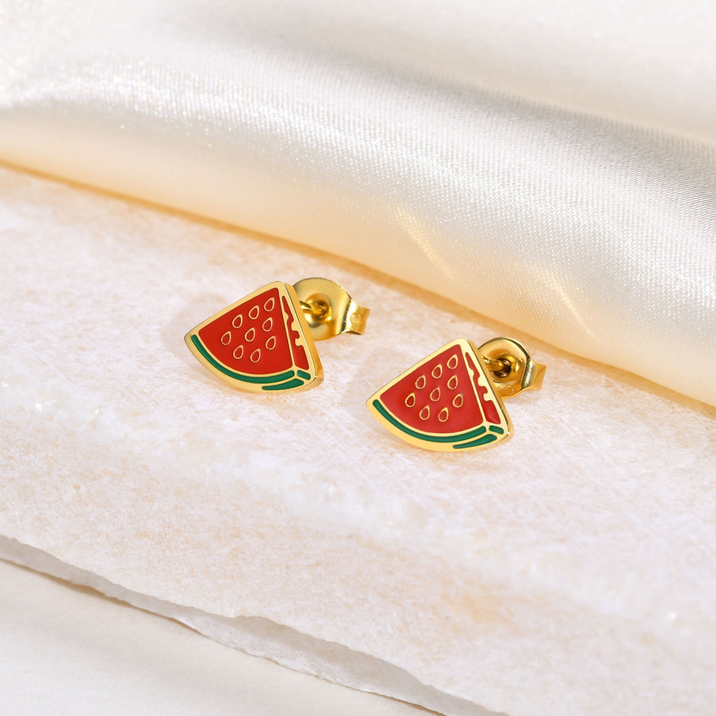 Stainless Steel Fashionable Fresh Epoxy Watermelon Clover Earrings