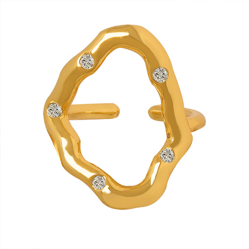Chic Geometric Zircon Ring in 18K Gold-Plated Titanium Steel