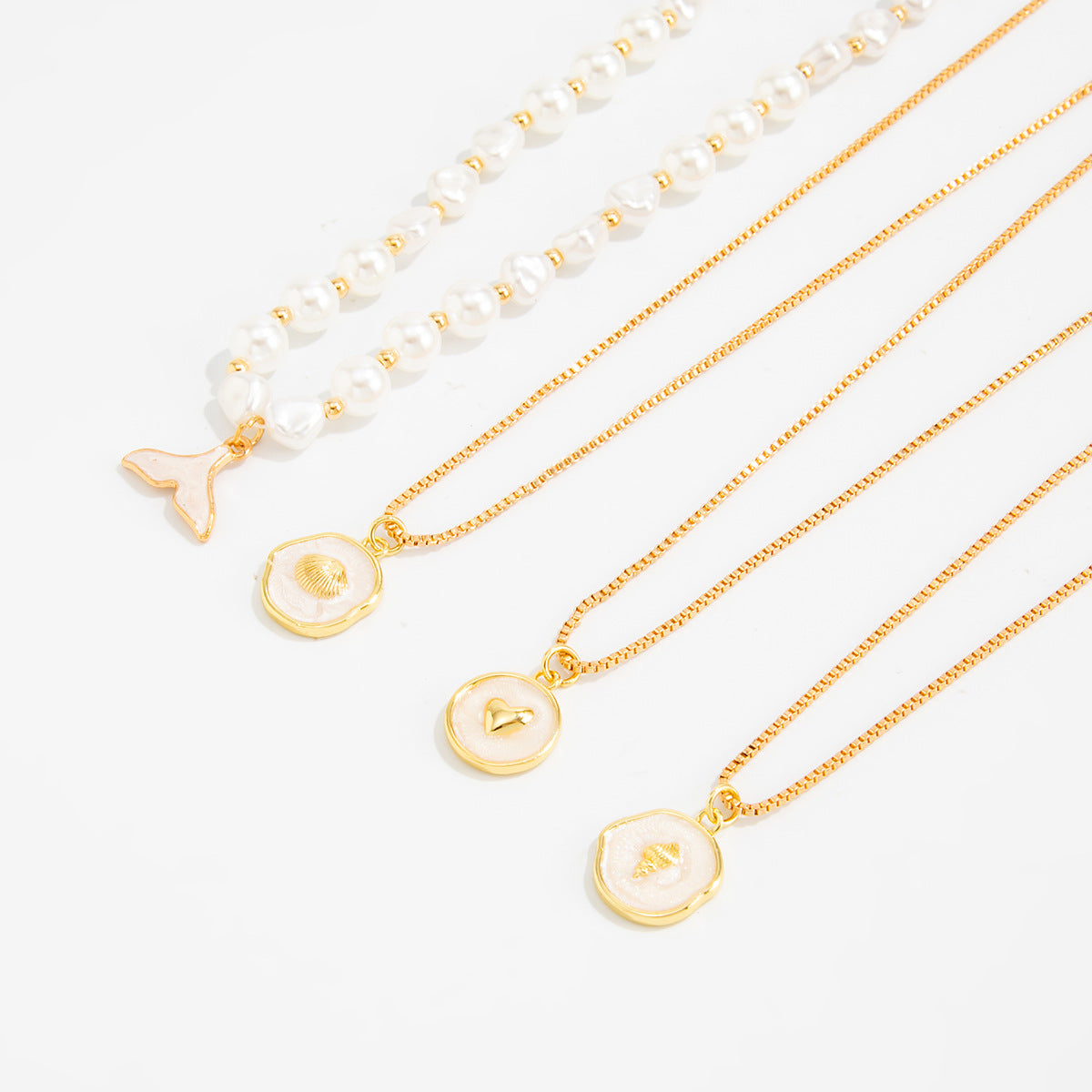 Pearl-Style Fishtail Shell & Heart Necklace