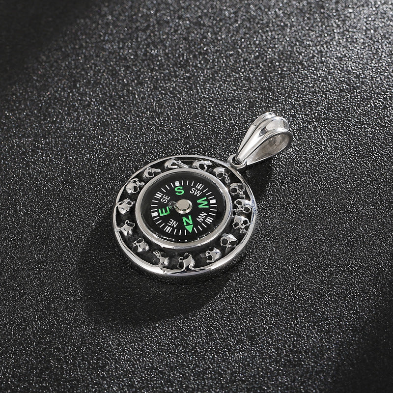 Compass Skull Titanium Steel Men's Pendant with a Touch of Fashion