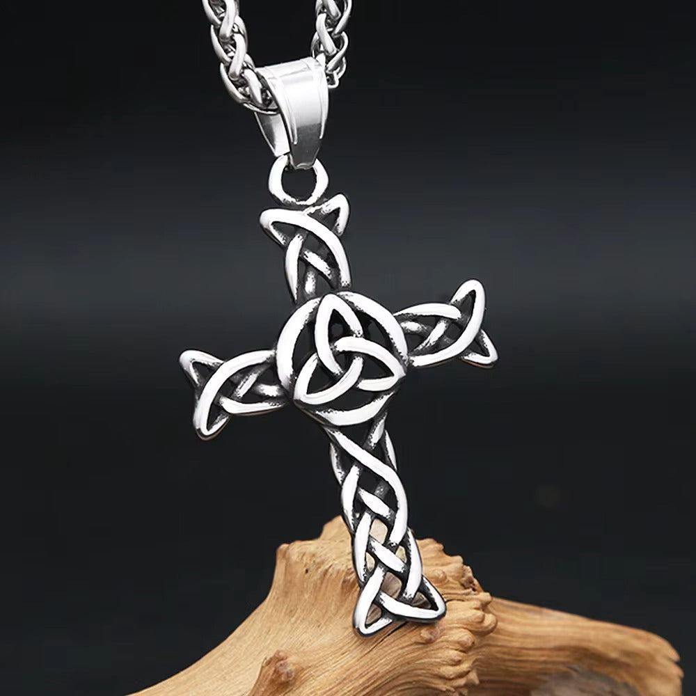 Planderful Kettle Knot Cross Necklace For Men Hollow Titanium Steel Pendant Norse Legacy