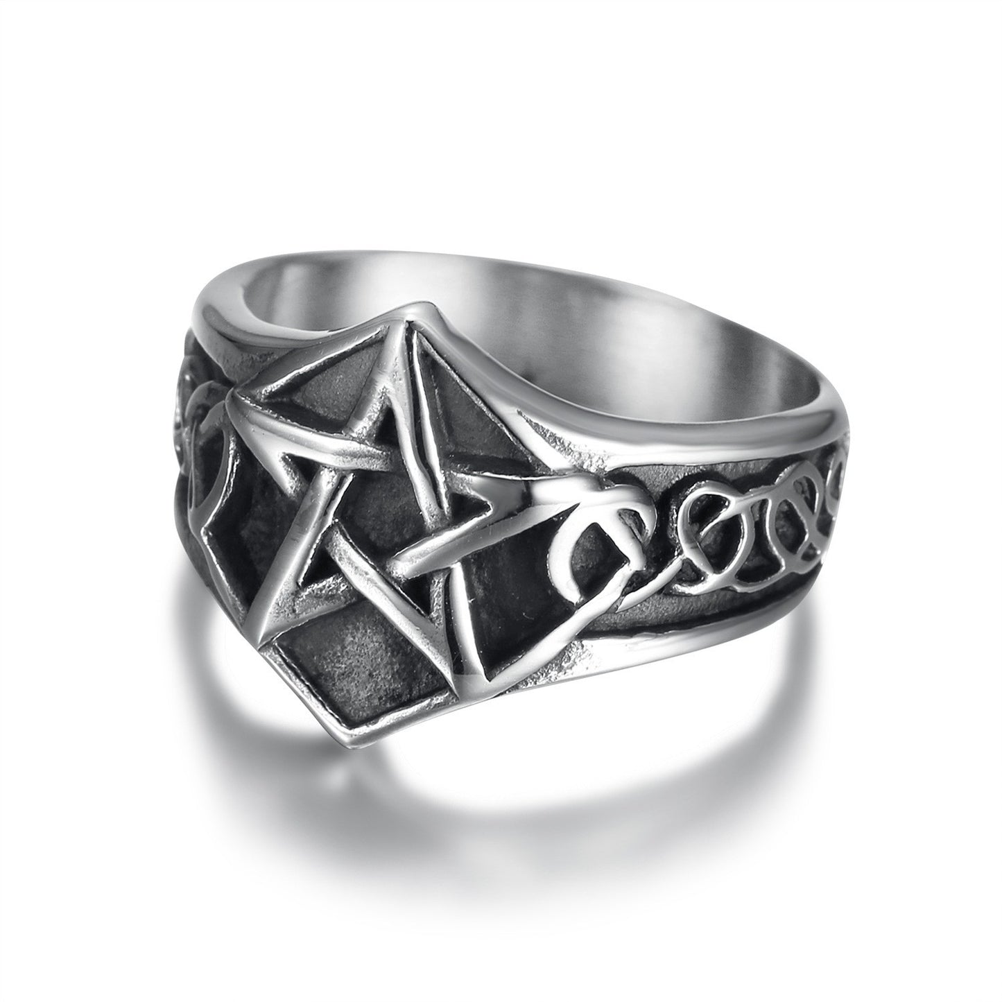 Retro Titanium Steel Pentagram Ring for Men - European and American Style