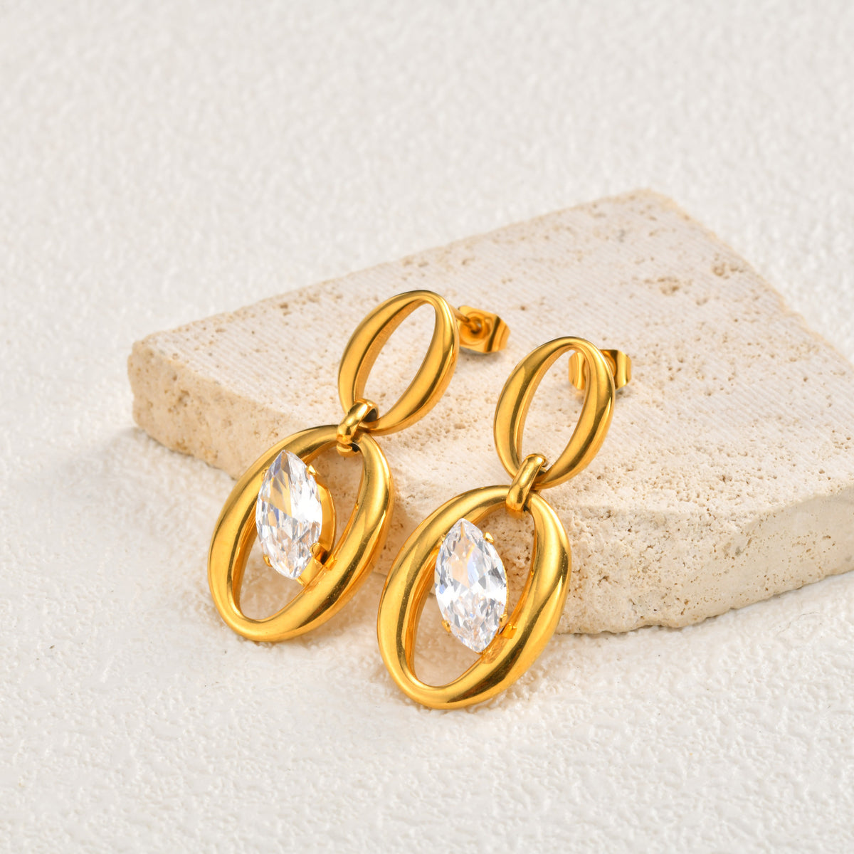 Gold-Tone Double Oval Link Drop Earrings