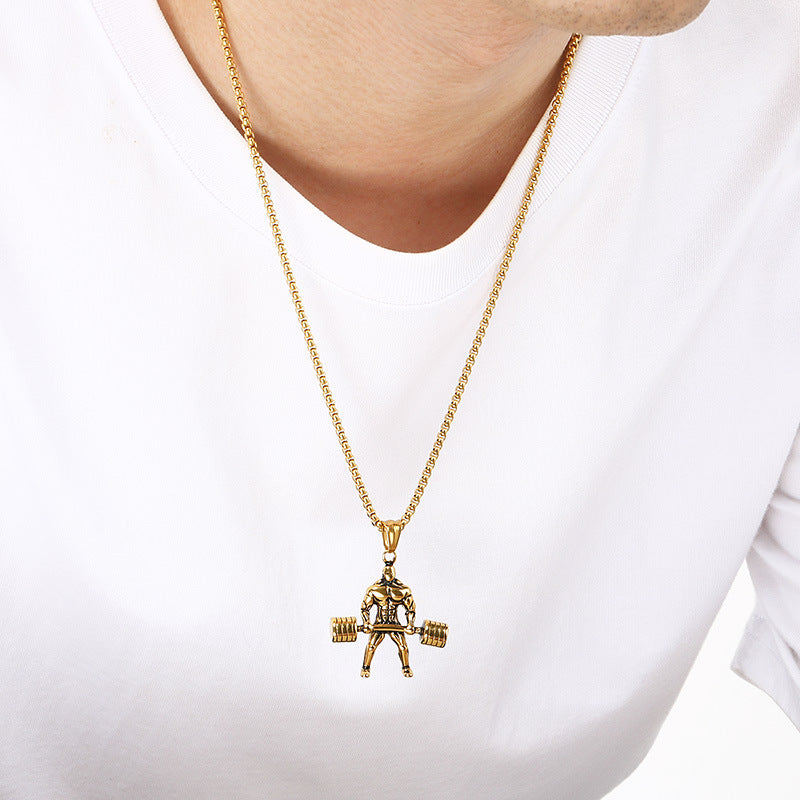 Sports Fitness Barbell Pendant, Hip Hop Retro Smear Weightlifting Stainless Steel Men's Pendant Necklace