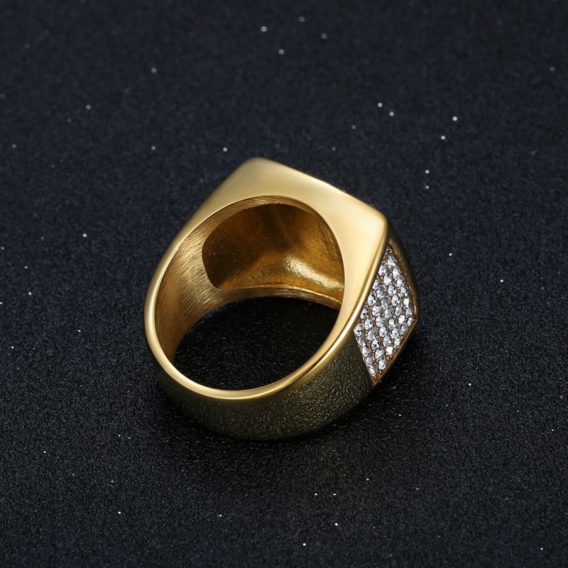 Planderful Hip Hop Ring King Unisex Stainless Steel Gold Plated Zircon Jewelry Protection Statement
