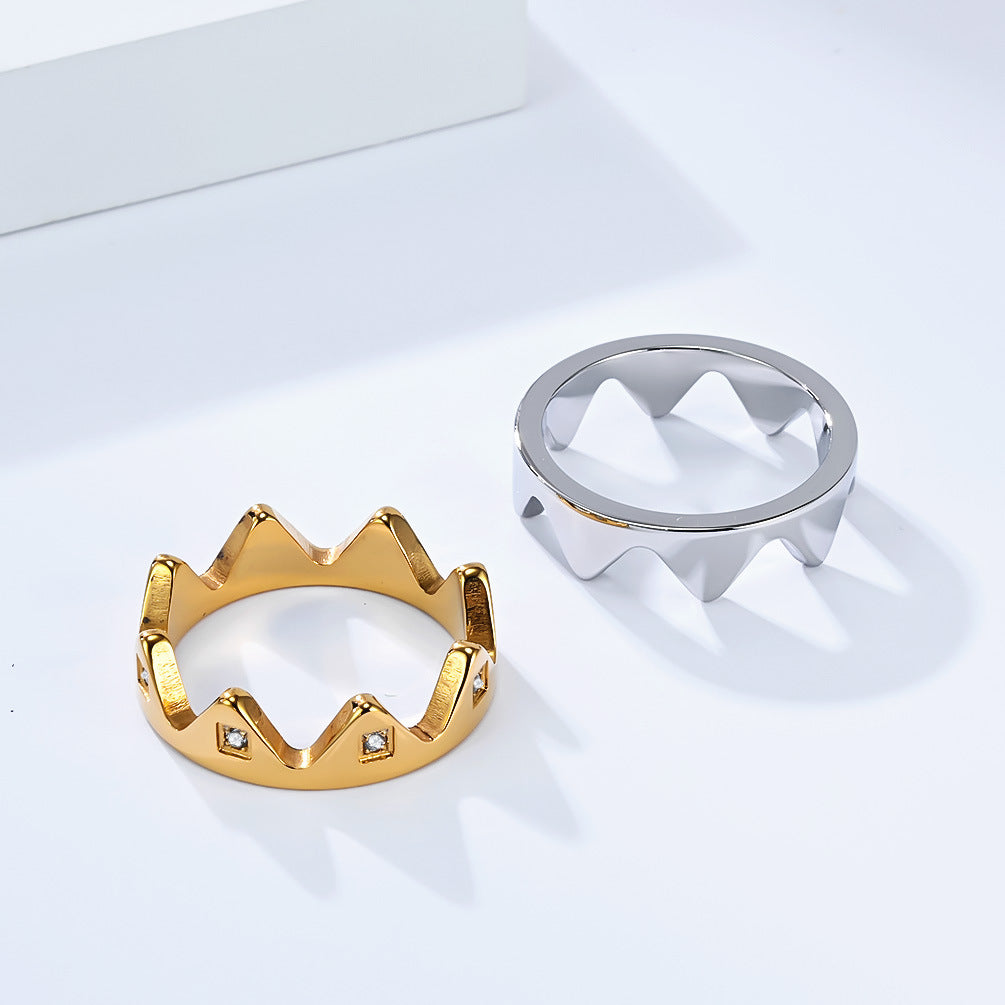 Planderful Personalized Crown Zircon Inlaid Titanium Steel Couple Ring For Him And Her