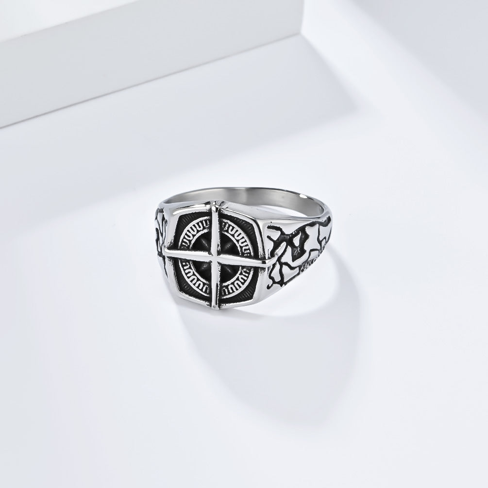 Planderful Compass Ring Stainless Steel Nordic Retro Pirate Sailing Style for Men Bold Niche Jewelry