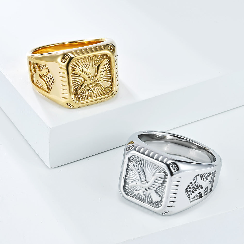 European And American Eagle Ring Stainless Steel 18K Gold Plated For Men Bold Fashion Jewelry Planderful