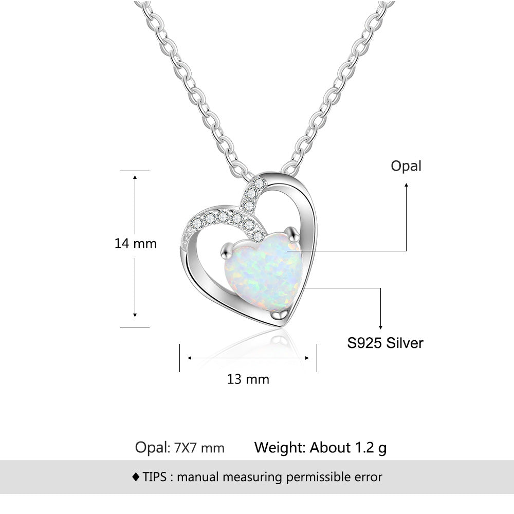 Planderful Jewelry Opal Heart Necklace in Sterling Silver Pendant for Everyday Elegance