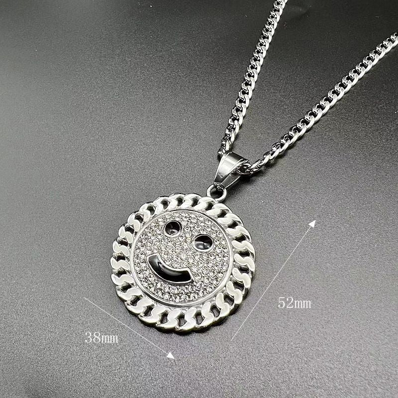 Steel Necklace - Statement Hip Hop Gold Plated Rhinestone Sunflower Smiley Pendant For Everyday Genie By Planderful