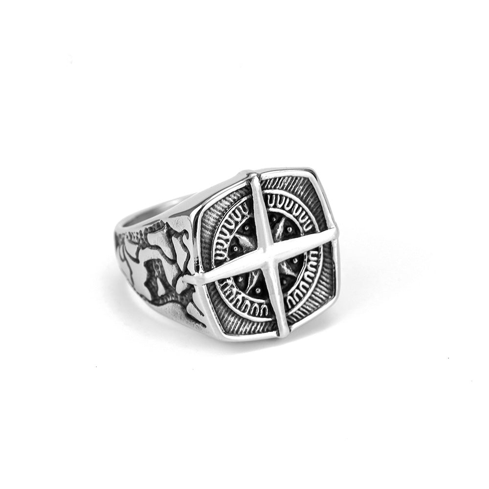 European And American Retro Jewelry Stainless Steel Men's Ring Hip-Hop Style Compass Ring