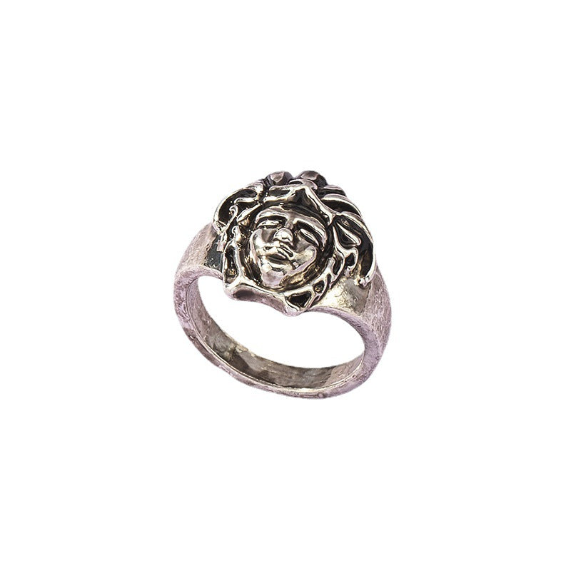 Retro Portrait Ring with Ornate Cross Design - Vienna Verve Collection