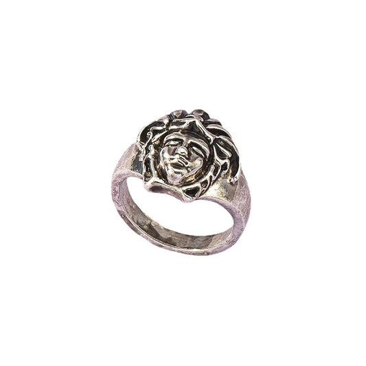 Retro Portrait Ring with Ornate Cross Design - Vienna Verve Collection