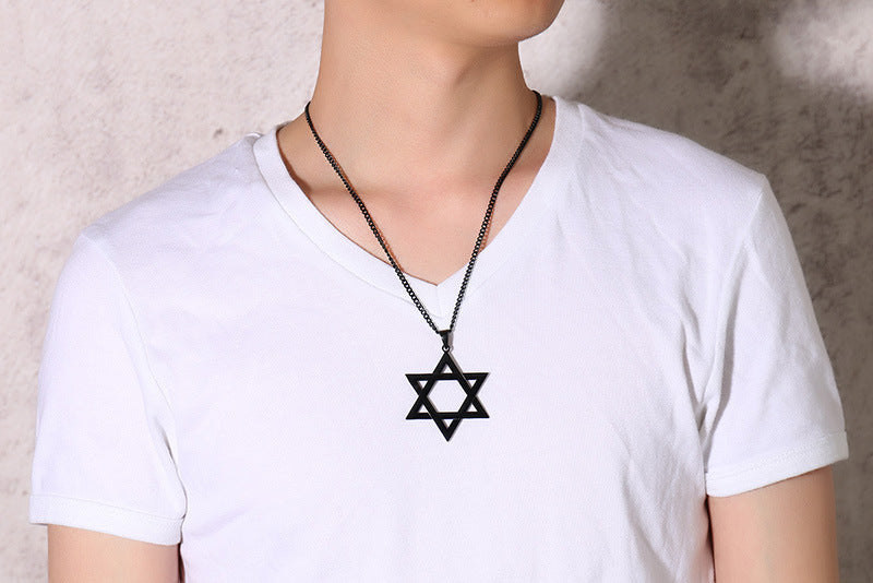 Simple And Stylish Men's Pendant Necklace 51MM Stainless Steel Hollow Hexagram Pendant