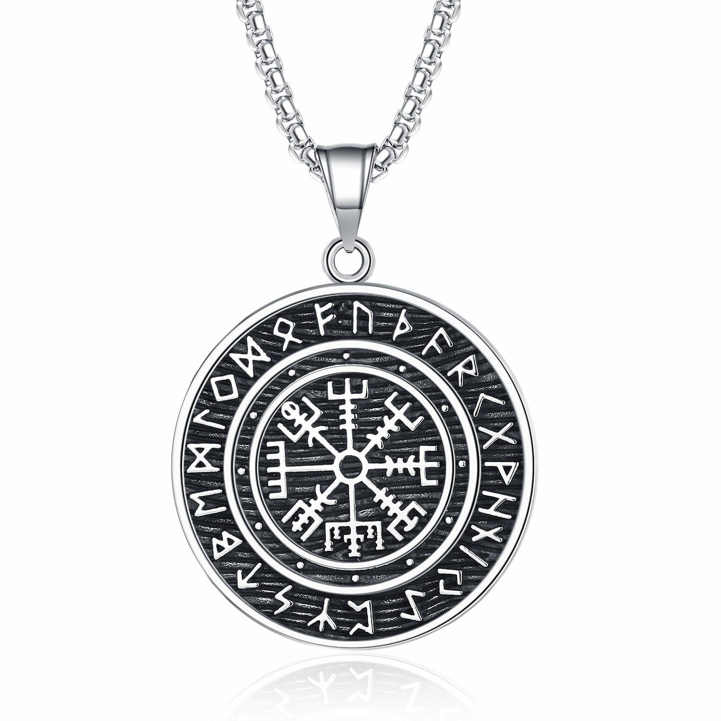 Stainless Steel Necklace - Vintage Viking Compass Pendant For Men Everyday Casual Wear