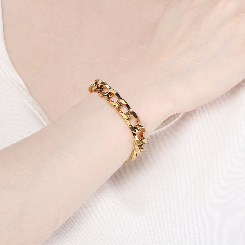 Planderful Unisex Titanium Cuban Bracelet 18K Gold Plated