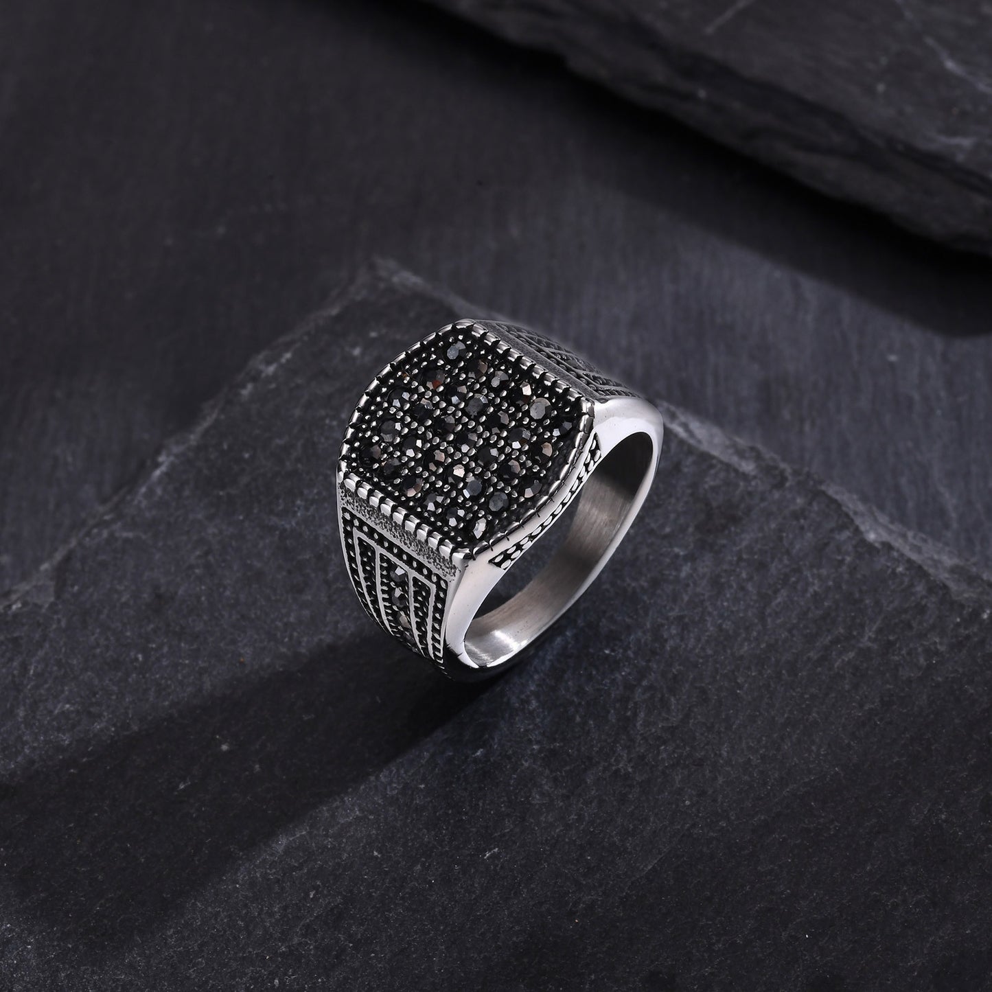 Stainless Steel Black Zircon Seal Casting Ring For Men
