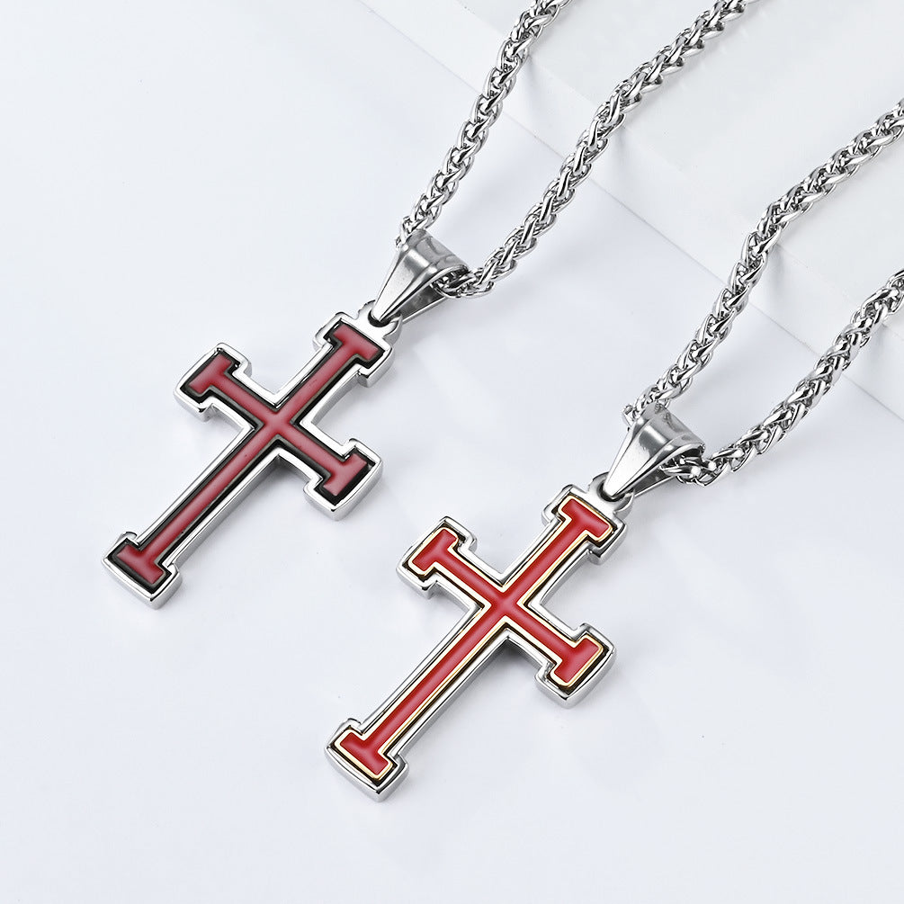 Planderful Crusade Titanium Steel Cross Necklace For Streetwear Enthusiasts Durable Pendant Chain