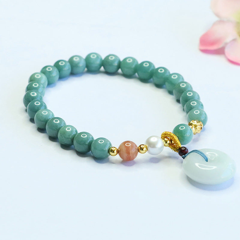 Blue Water Jadeite Peace Buckle Beaded Bracelet