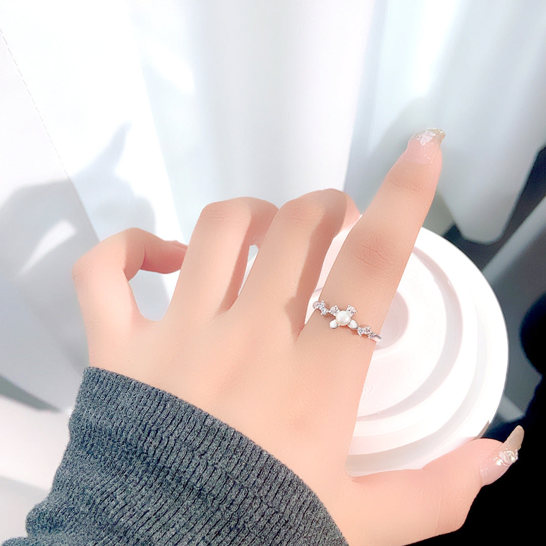 S925 Sterling Silver Freshwater Pearl Butterfly Ring — Adjustable
