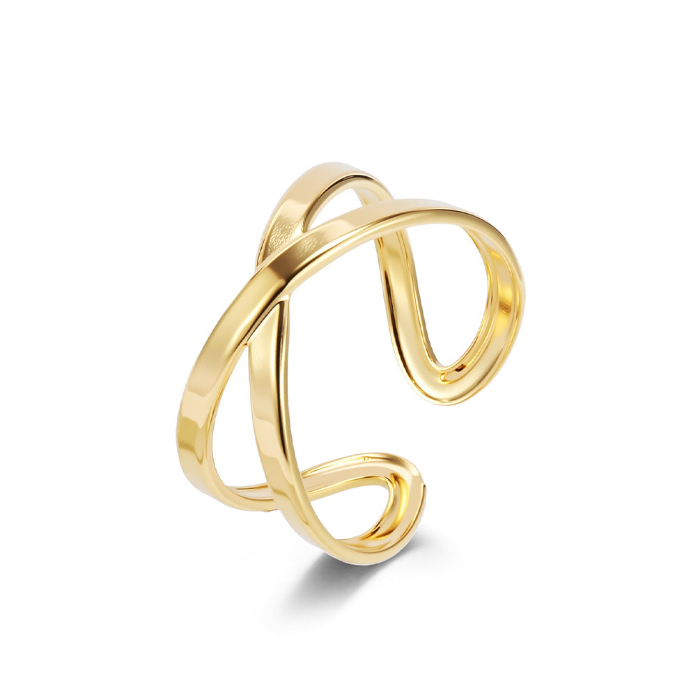 Planderful Geometric Stainless Steel Open Ring For Women Gold Plated Adjustable Fashion Jewelry