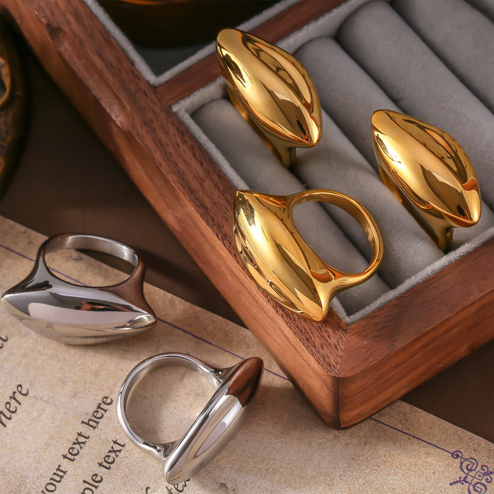 Golden Titanium Steel Geometric Index Finger Ring
