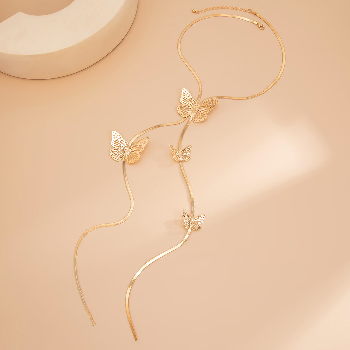 Butterfly Flower & Ginkgo Y-Necklace