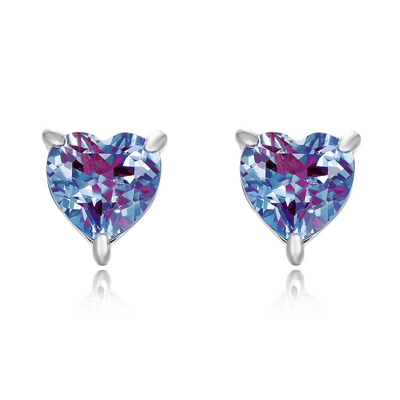 S925 Sterling Silver Lab-Grown Alexandrite Geometric Stud Earrings