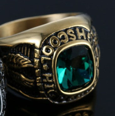 Planderful Titanium Steel Eagle Letter Zircon Ring Engraved Unisex Retro Croopunk Style For Men And Women