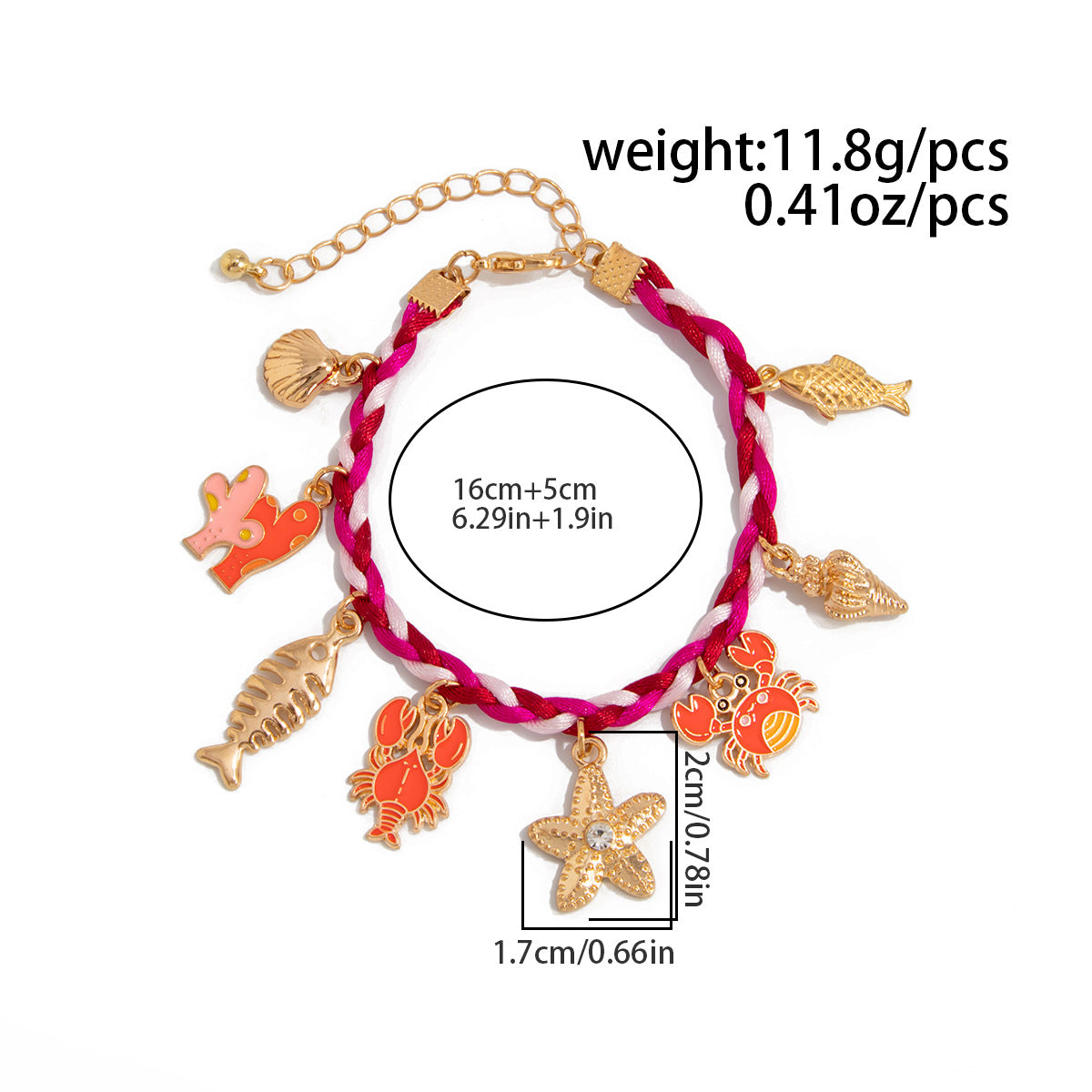 Planderful Starfish Crab Woven Pendant Bracelet For Women Ocean Style Statement Jewelry