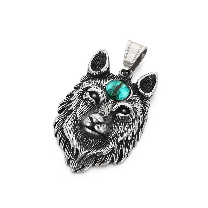 Qixiang Opal Wolf Head Pendant Direct Supply, Punk Style Old Wolf Totem Wolf Necklace