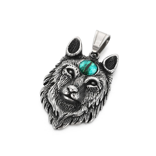 Qixiang Opal Wolf Head Pendant Direct Supply, Punk Style Old Wolf Totem Wolf Necklace