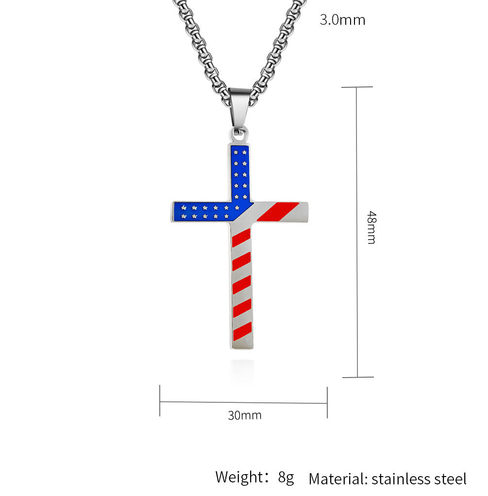 Planderful American Flag Cross Necklace Titanium Steel Unisex Hip Hop Style Premium Daily Wear