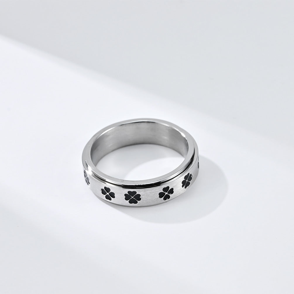 Lucky Clover Rotatable Titanium Steel Ring for Men