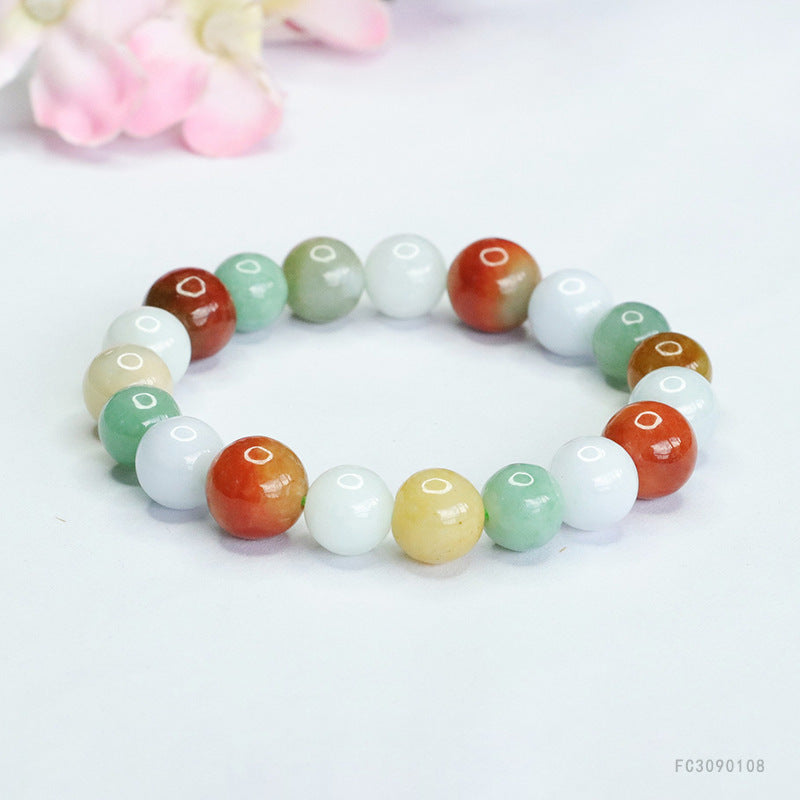 Jadeite Multicolor Round Bead Bracelet