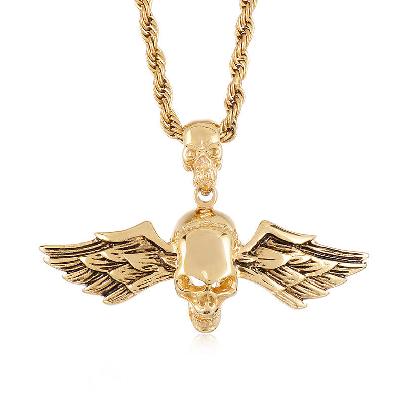 Trendy Hip Hop Skull Pendant with Angel Wings - Men's Titanium Steel Fashion Accessory