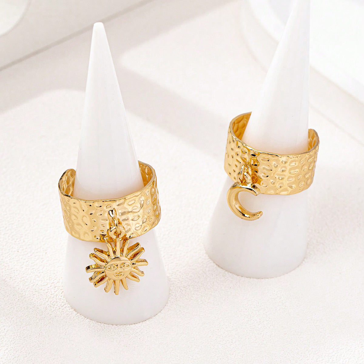 Fashionable Metal Texture Star Moon Ring Set for Women