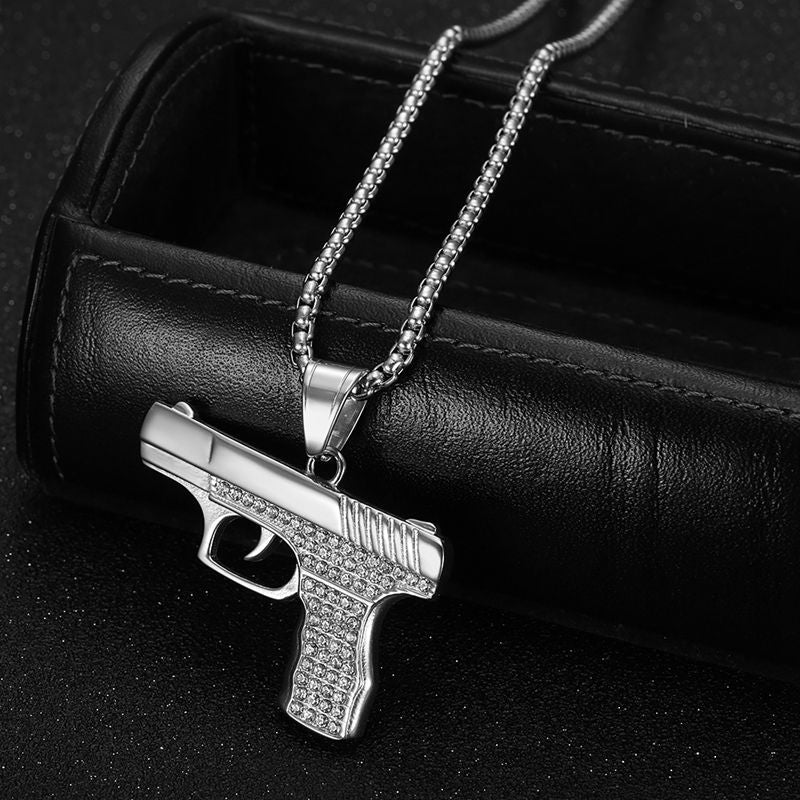 Steel Necklace - Statement Glock Pistol Pendant For Bold Urban Hip Hop Style And Everyday Streetwear