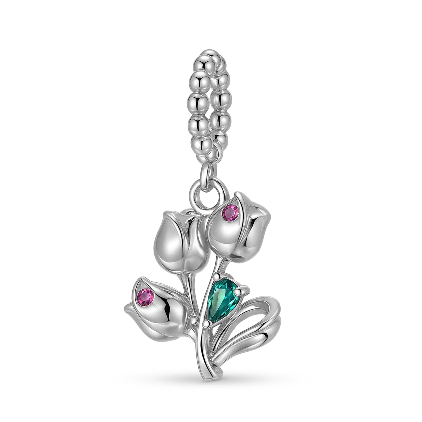 Planderful Jewelry Sterling Silver Tulip Pendant With Zircon Charm Elegant Floral Necklace