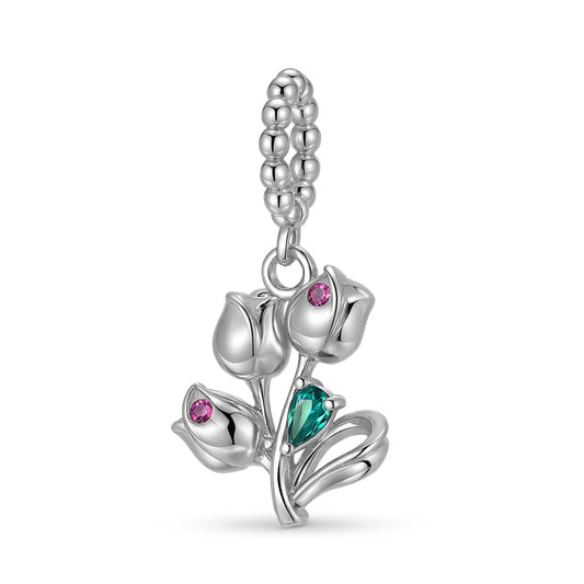 Planderful Jewelry Sterling Silver Tulip Pendant With Zircon Charm Elegant Floral Necklace