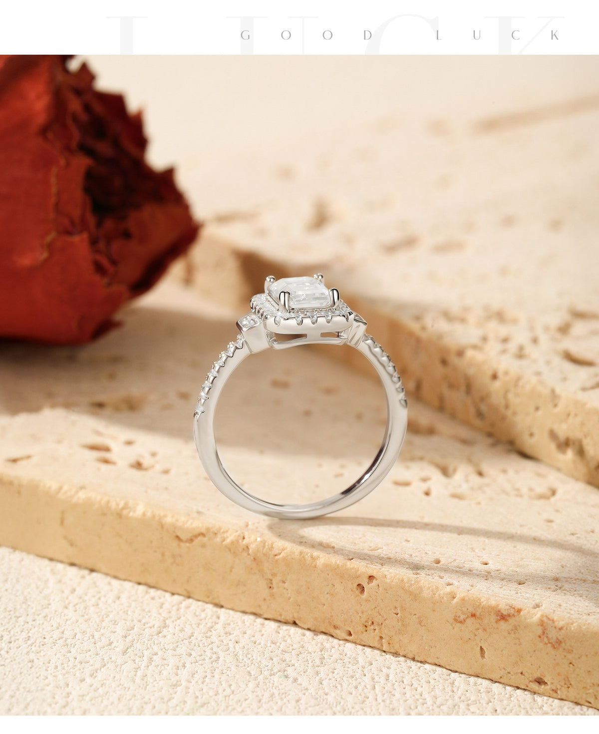 S925 Sterling Silver Emerald-Cut One-Carat Moissanite Ring
