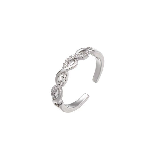 Romantic Interlaced Wave Zircon Opening Sterling Silver Ring